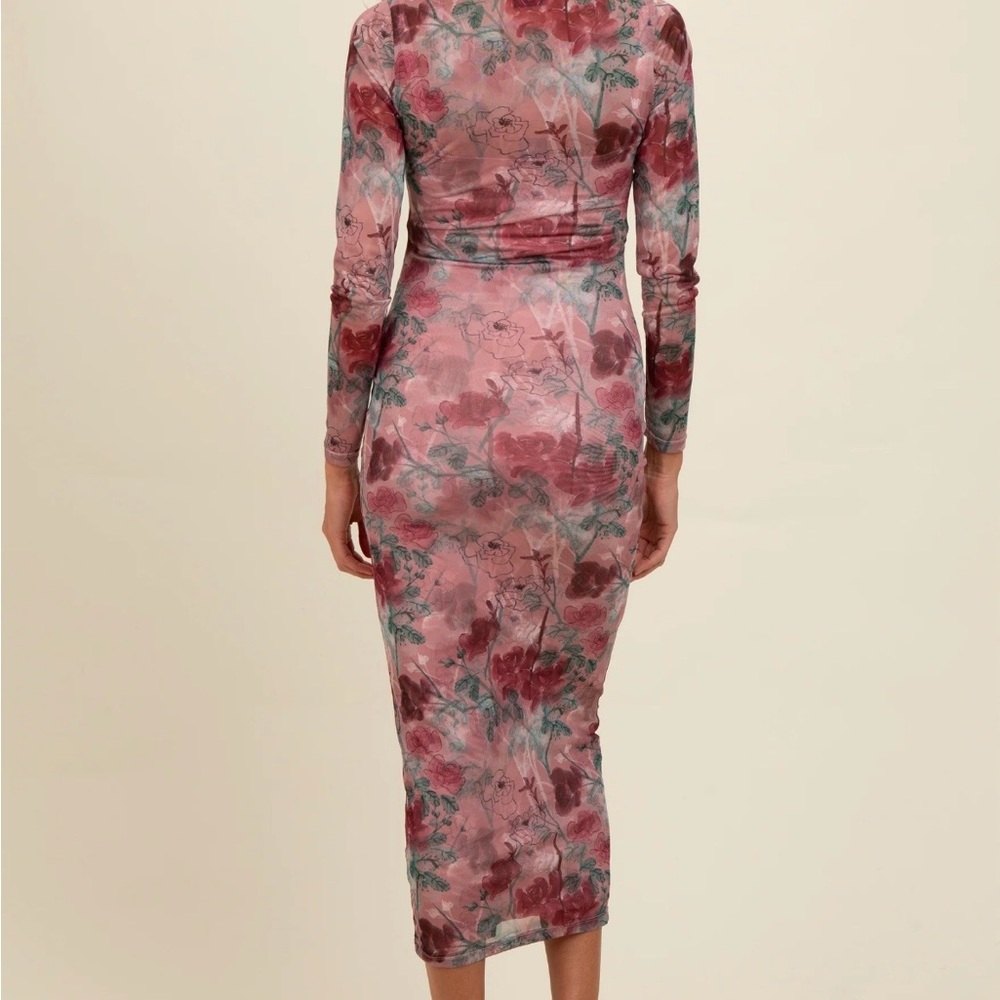 Pinkblush Rose and Burgundy Long Sleeve Dress - Maternity